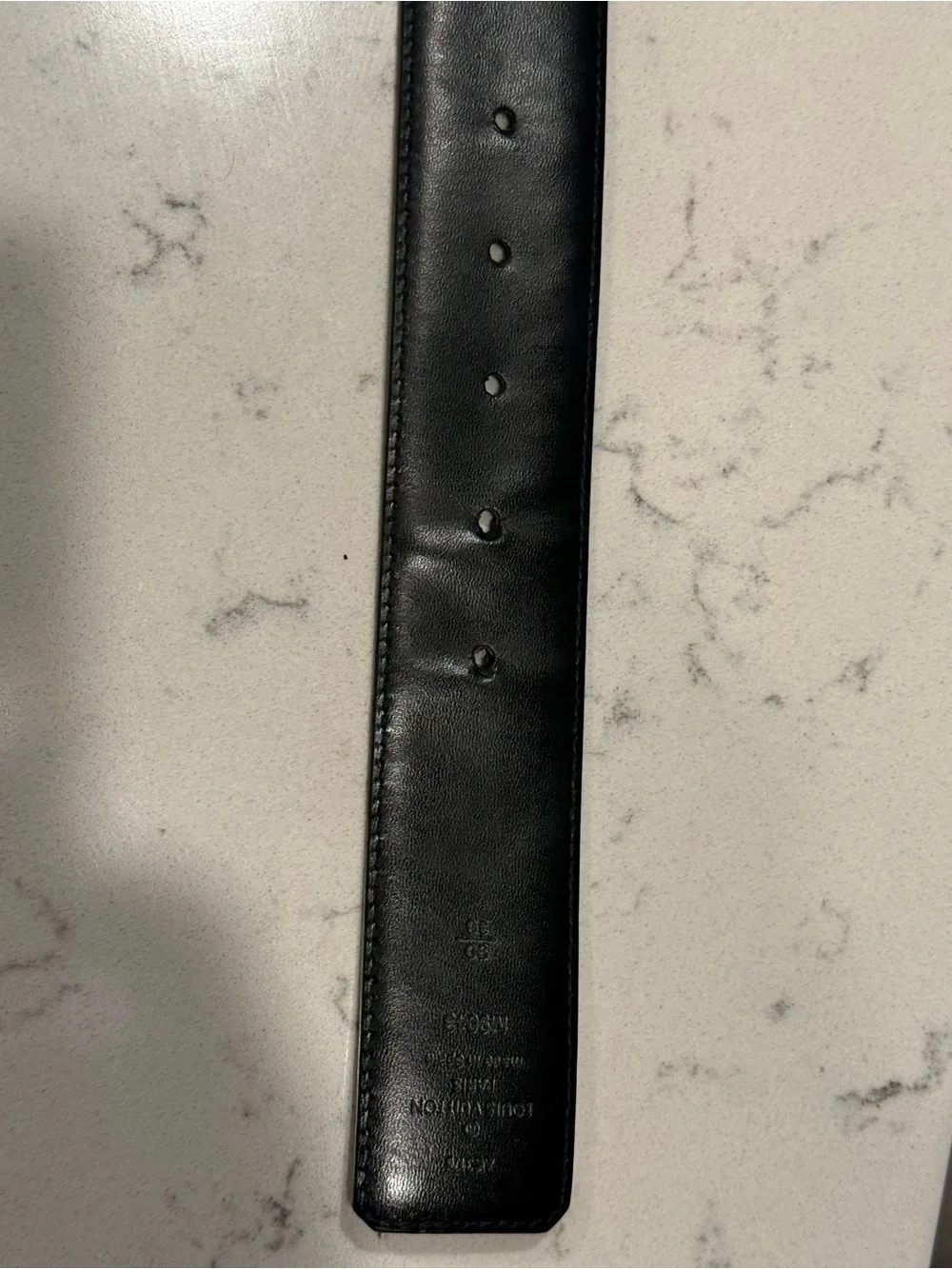 Louis Vuitton Black Leather Textured Belt with Subtle Monogram